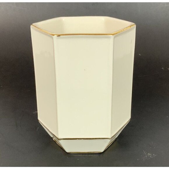 Kassatex St Honore Tumbler White Gold Octagonal Ceramic Bathroom Decor - Picture 1 of 5
